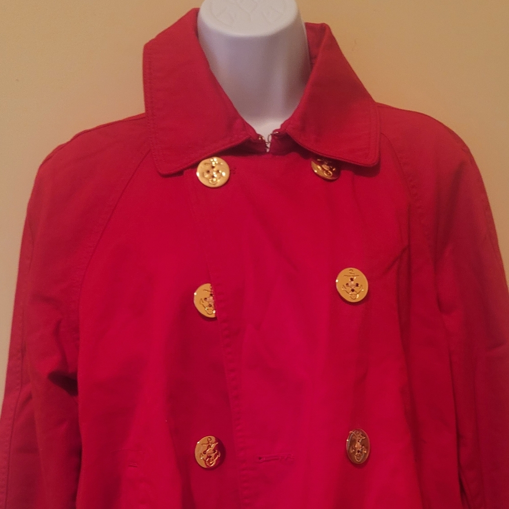 Ralph Lauren Hot FireRed Gold Cotton Coat Jacket Size L